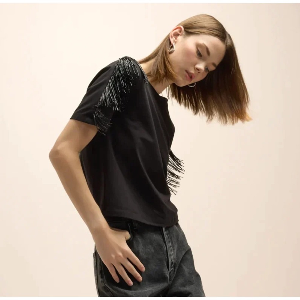 New NWT Veronica Beard Shirt Scala‎ Beaded Fringe